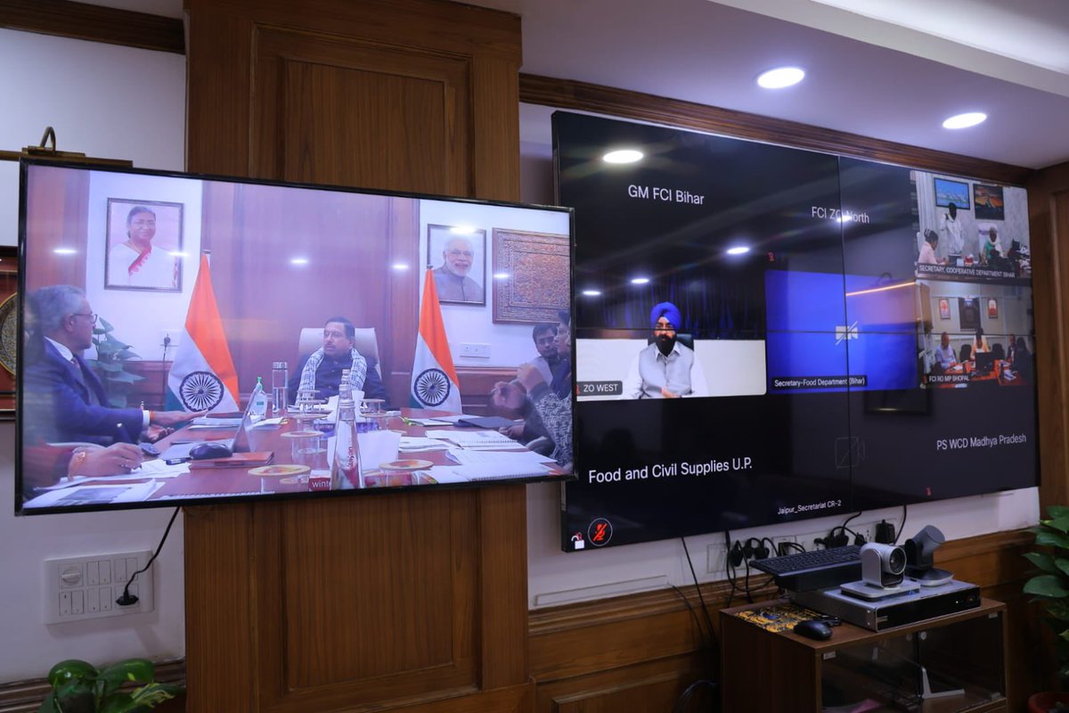 Chaired a meeting(VC) with Food Ministers of UP, MP, Bihar, Gujarat, and Rajasthan to review RMS 2025-26 wheat procurement.

Emphasized district targets, timely MSP, and simplified registration. Urged stronger contributions to ensure food security and price stability.

Together,