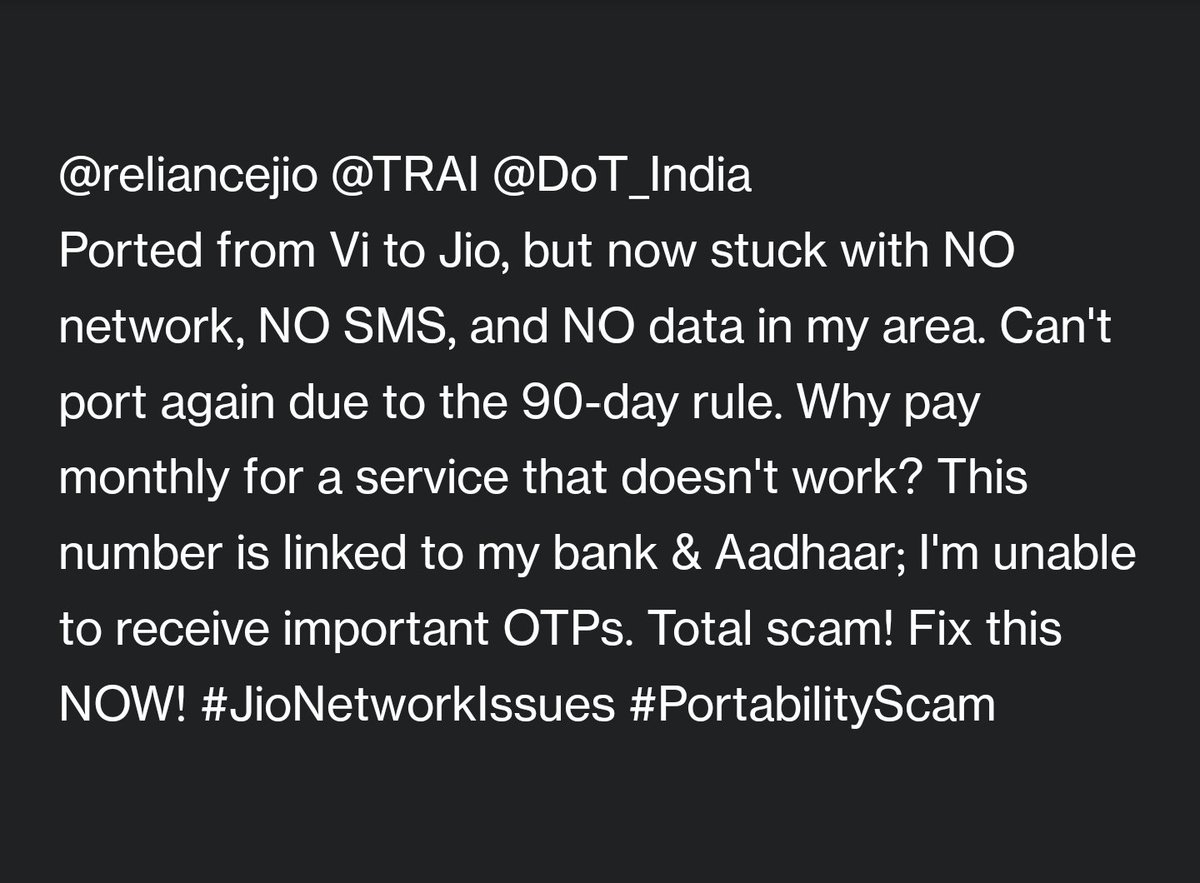 Correia_Erwin's tweet image. @reliancejio @TRAI @DoT_India
Total scam! Fix this NOW! #JioNetworkIssues #PortabilityScam