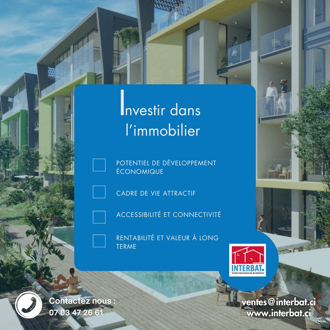 InterbatCI's tweet photo. Chez INTERBAT CI, nous mettons un point d’honneur à développer des projets dans des zones stratégiques offrant un fort potentiel de croissance et d’investissement. 

👉 Selon vous, quels sont les critères les plus importants pour choisir une zone d’investissement ?

#CIV225 https://t.co/Lwnptj1Aju