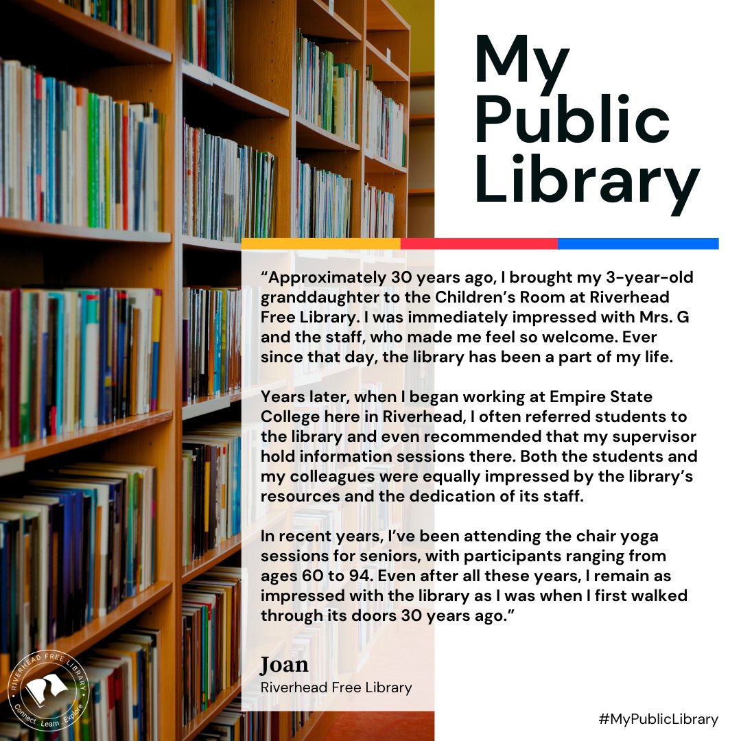 RivFreeLibrary's tweet photo. Weβre proud to have been a part of Joanβs story for nearly three decades.
Do you have a story to share? Visit the link in our bio to submit your own!
#MyPublicLibrary #RiverheadFreeLibrary #PatronSpotlight #LibraryLove #CommunityStories https://t.co/uaStjEEX8W