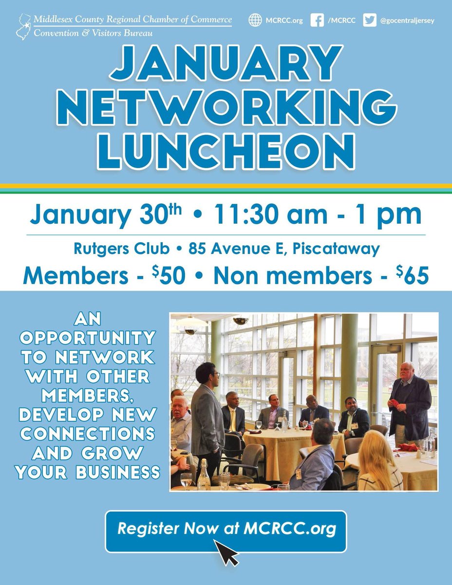 Ready to connect with the best of Middlesex County? Join us for our January Networking Luncheon!

🗓️ Thursday, January 30th
📍 The Rutgers Club, Piscataway

Register at mcrcc.org/event/january-…