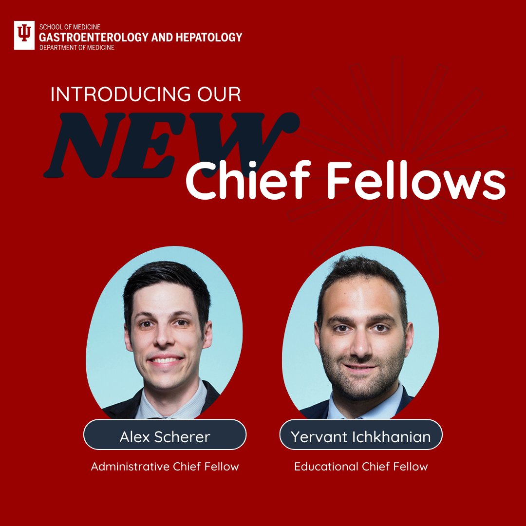Indiana University Gastroenterology and Hepatology (@iugastro) on Twitter photo 🎉 Exciting news! Drs. Alex Scherer & <a href="/YIchkhanian/">Yervant Ichkhanian, MD</a> are the new Chief Fellows for 2025-2026! 👏 Dr. Scherer is our Administrative Chief Fellow & Dr. Ichkhanian is our Educational Chief Fellow. 🌟 Their leadership will make this year unforgettable! #GITwitter #GIFellowship 🎉 Exciting news! Drs. Alex Scherer & <a href="/YIchkhanian/">Yervant Ichkhanian, MD</a> are the new Chief Fellows for 2025-2026! 👏 Dr. Scherer is our Administrative Chief Fellow & Dr. Ichkhanian is our Educational Chief Fellow. 🌟 Their leadership will make this year unforgettable! #GITwitter #GIFellowship