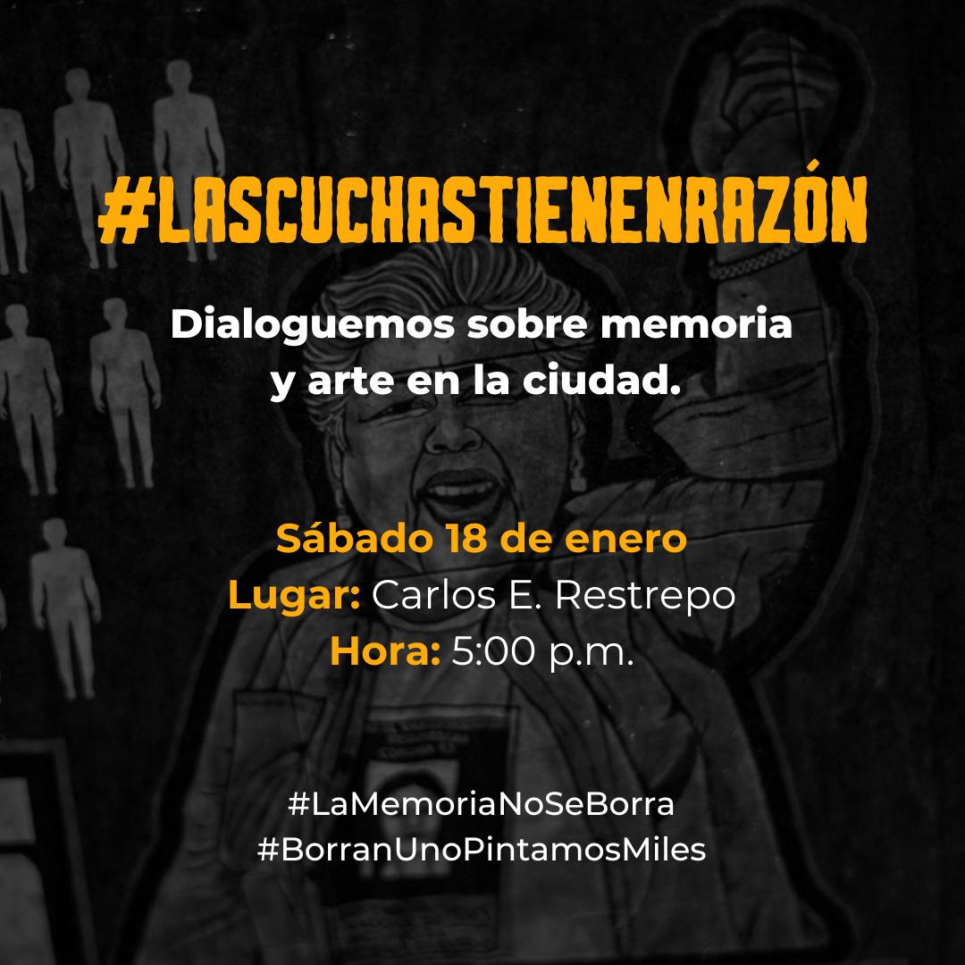Tenemos claro que #LasCuchasTeníanRazón, por este motivo y por todo lo que ha generado este debate, nos veremos para dialogar

Estarán víctimas, académicos, artistas, ciudadanía en general. Hablemos, no dejemos de conversar y de construir memoria.