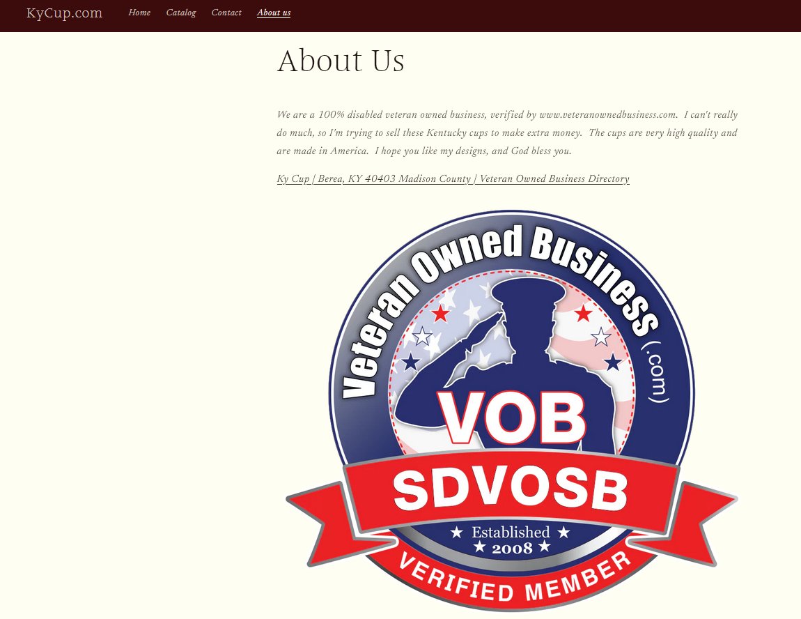 VeteranOwned's tweet image. Welcome aboard #ARMY #VeteranOwned Ky Cup! Thank you for including one of our #SDVOSB Verified Member Badges on your website: veteranownedbusiness.com/business/39244… @VeteranOwned @tellyewhat