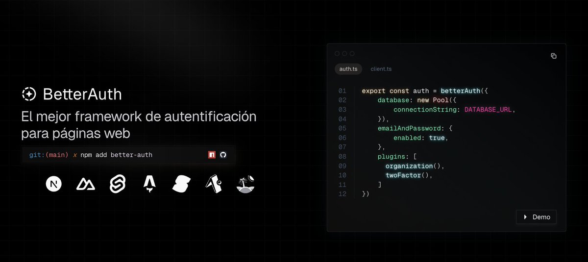 midudev's tweet photo. ¡Añade autenticación en tu web en minutos!
Esta nueva biblioteca es super fácil de usar.

✓ Gratis y de código abierto
✓ React, Vue, Astro, Next.js, Nuxt...
✓ Proveedores: X, GitHub, Meta, Google, Discord y más

$ npm install better-auth https://t.co/yZFOzNtY2n
