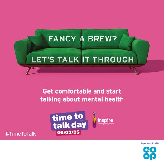 InspireWBGroup's tweet image. Don't forget!
Time To Talk Day is on Thursday the 6th of February.
Get comfortable and start talking about mental health!
#TeamInspire #Timetotalkday #gettalking #mentalhealthawareness #coopuk