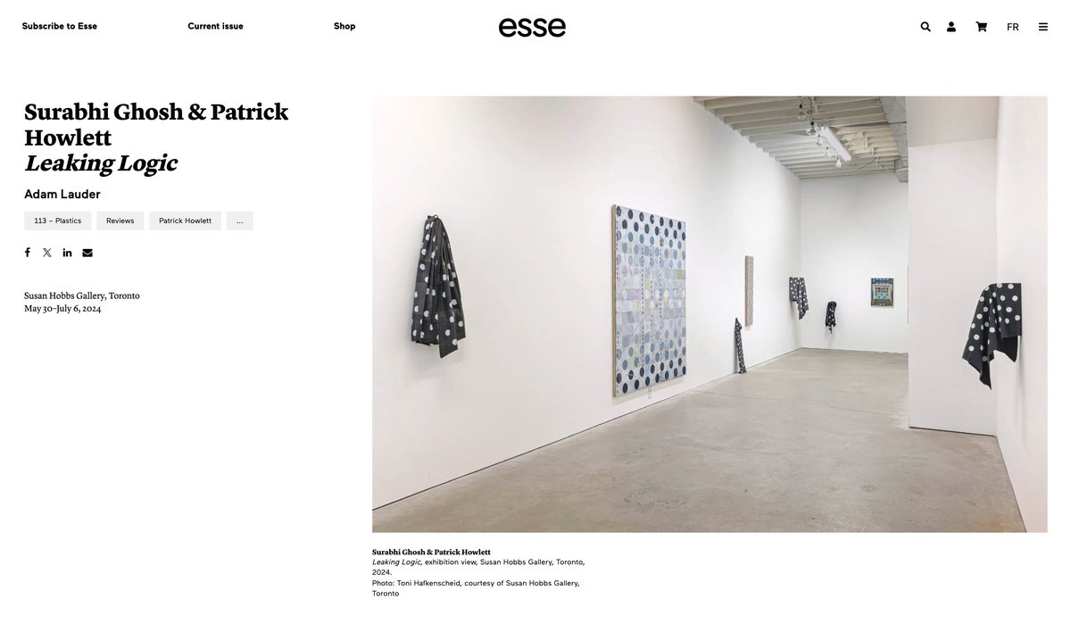 Adam Lauder (@adam_m_lauder) on Twitter photo happy to share my review of Surabhi Ghosh & Patrick Howlett's "Leaking Logic" <a href="/susanhobbs/">Susan Hobbs</a> in the current issue of <a href="/revue_esse/">Esse arts + opinions</a>: "register" to read it online at the link below, or look for it in hard copy on newsstands soon 📖 ⚫ 𖧹 ● °•○ ● ✨
esse.ca/en/reviews/sur… happy to share my review of Surabhi Ghosh & Patrick Howlett's "Leaking Logic" <a href="/susanhobbs/">Susan Hobbs</a> in the current issue of <a href="/revue_esse/">Esse arts + opinions</a>: "register" to read it online at the link below, or look for it in hard copy on newsstands soon 📖 ⚫ 𖧹 ● °•○ ● ✨
esse.ca/en/reviews/sur…