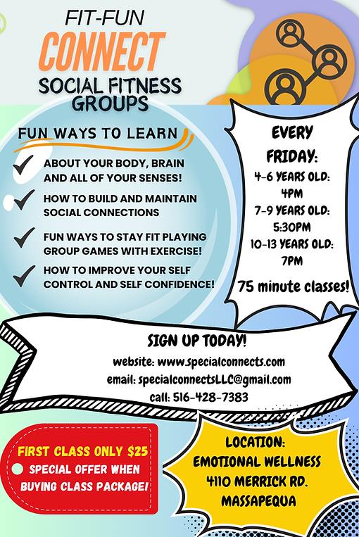 Fit-Fun-Connect: Social Fitness Groups for Kids!

Looking for a fun and engaging way for your child to build social skills, stay active, and make new friends? Join the Fit-Fun-Connect social fitness group: where fitness meets connection!

Sign up here: specialconnectsllc.com/dynamic-group-…