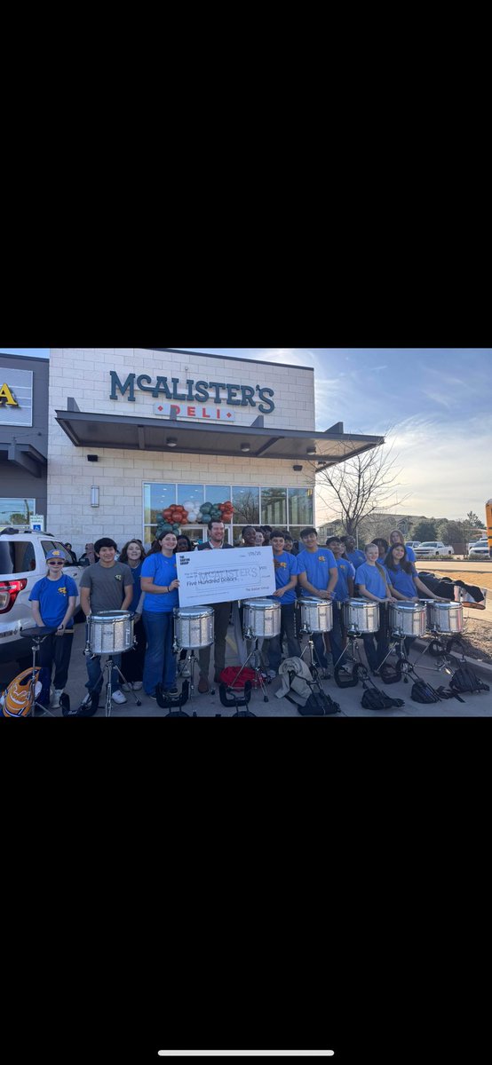 Matt Strode (@strode_matt) on Twitter photo Thank you Will Ross for taking our drumline to play for a grand opening McAlisters Deli! Thank you McAlister's Deli for your donation.
#chapelhillisd Thank you Will Ross for taking our drumline to play for a grand opening McAlisters Deli! Thank you McAlister's Deli for your donation.
#chapelhillisd