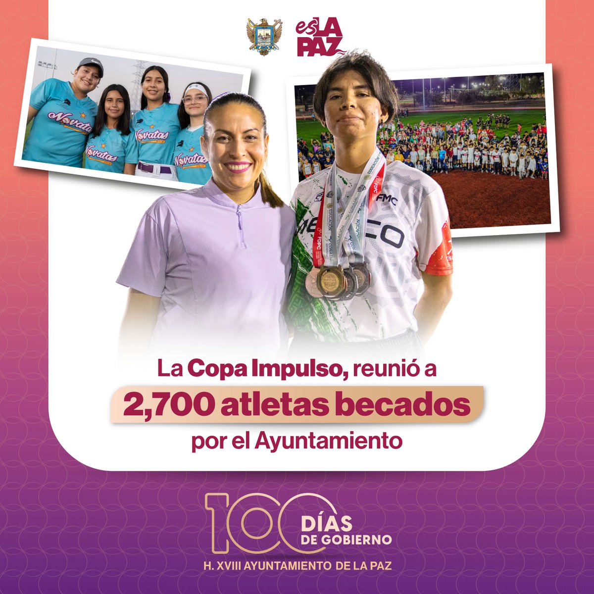Con la Copa Impulso celebramos el talento y la pasión deportiva de más de 2,700 atletas. Juntas y juntos impulsamos sueños y fortalecemos el deporte en nuestro municipio.

#100DíasDeContiuidad #EsLaPaz
