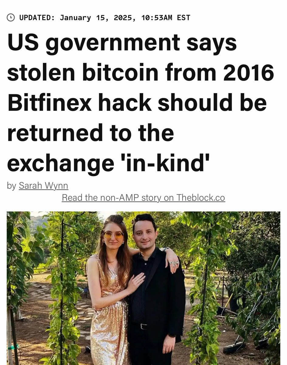 The U.S. government said bitcoin stolen in 2016 should be returned to  Bitfinex The hackers laundered 119,754 btc in Aug 2016 - $71m at the time  Now worth $11bn Clear ruling that