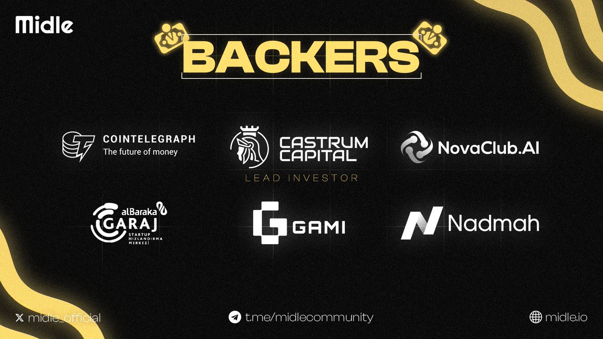 midle_official's tweet photo. Who are Midle's backers? Let’s take a look! 👀

@Cointelegraph @castrumistanbul @novaclubai @albarakagaraj @gamiworld ✨ https://t.co/ldS6iV43yD