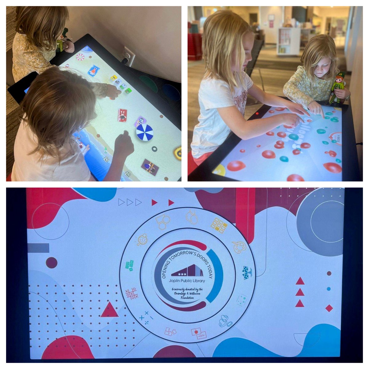 AFTER_MOUSE's tweet photo. Lots of #excitement at the Joplin Public Library in #Missouri with the launch of their new #interactive PLAY #touchtable. Young #patrons are delighted with so many multi-player #games for all ages. Thanks to a #grant from the Bramlage &amp; Willcoxon Foundation.

#library #librarian https://t.co/mATLbDODsA