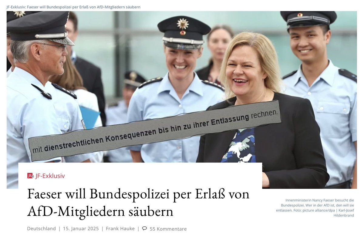 jan_mainka's tweet photo. Da die dt. #Altparteien den #Verfassungsschutz
vorsorglich zu einem Altparteienschutz pervertiert haben,
besitzen Demokratiefeinde aus ihren Reihen
nun praktisch Narrenfreiheit … 😱
Es ist höchste Zeit für eine Wende 2.0 !!!
#Faeser #Berufsverbote #FaeserGate
#AfD #NurNochAfD https://t.co/hPCoIJZWfk