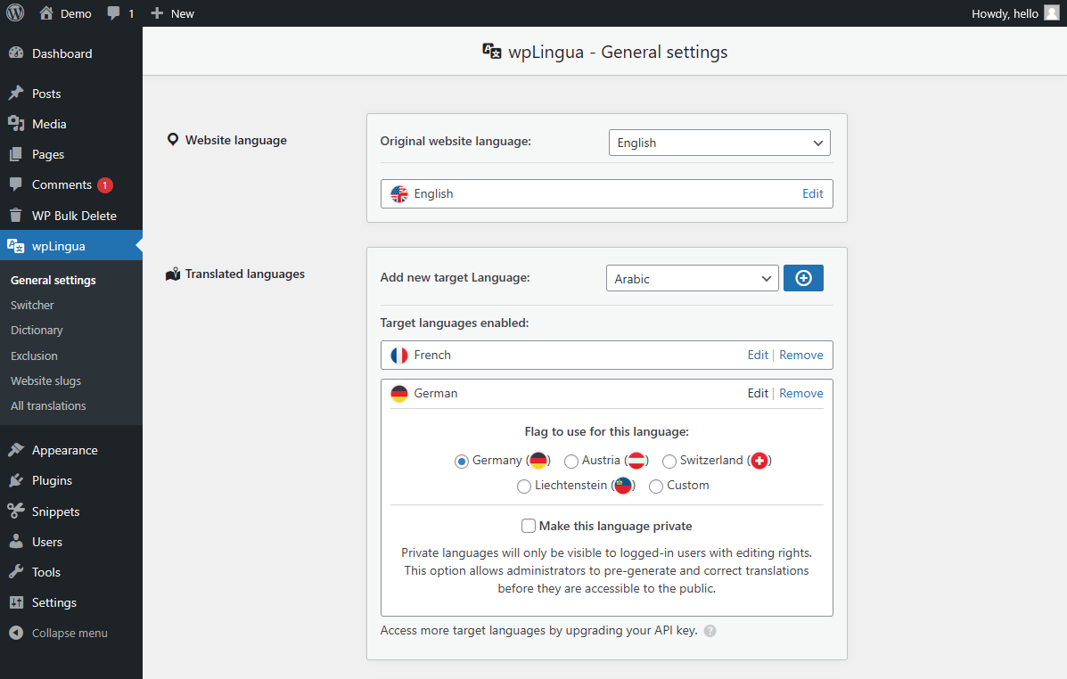 wpr0ck's tweet photo. Je suis en train de travailler sur une nouvelle fonctionnalité pour le plugin WordPress wpLingua.
Il sera bientôt possible de passer des langues en privées afin de les relire et les corriger avant de les rendre publiques 👨‍💻
(+ petite amélioration UX dans le BO) https://t.co/YIvjwigWme