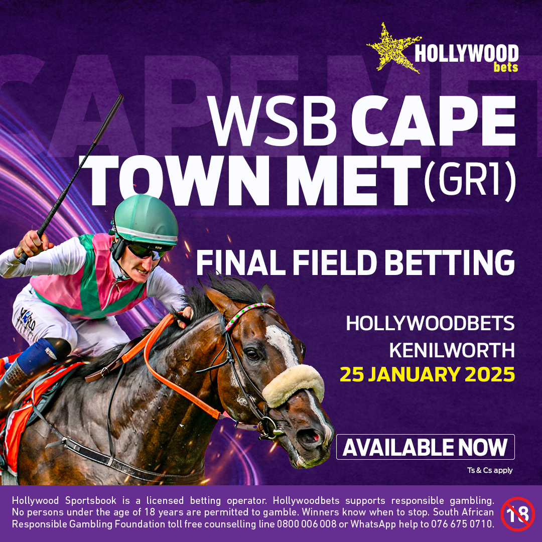 Hollywoodbets's tweet photo. Final Field Betting now available for the WSB Cape Town Met! 🤩🏇
BET Now!
#HWBTWT #CapeTownMET #FinalField #Horseracing https://t.co/8kBGwR3lfz