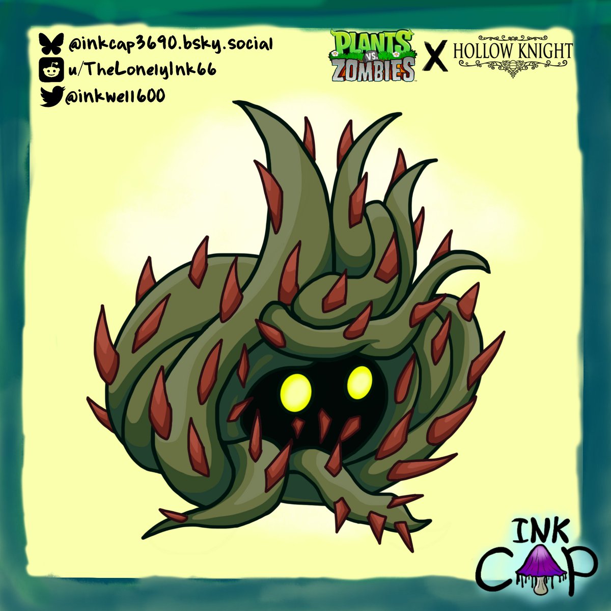 inkwell600's tweet photo. Last in the Hallownest set, we have everyone's favorite environmental hazard! Meet Tangle Thorn!

#plantsvszombiesfanart #plantsvszombies #hollowknight #hollowknightart #inkcap https://t.co/56XZ4DRWof