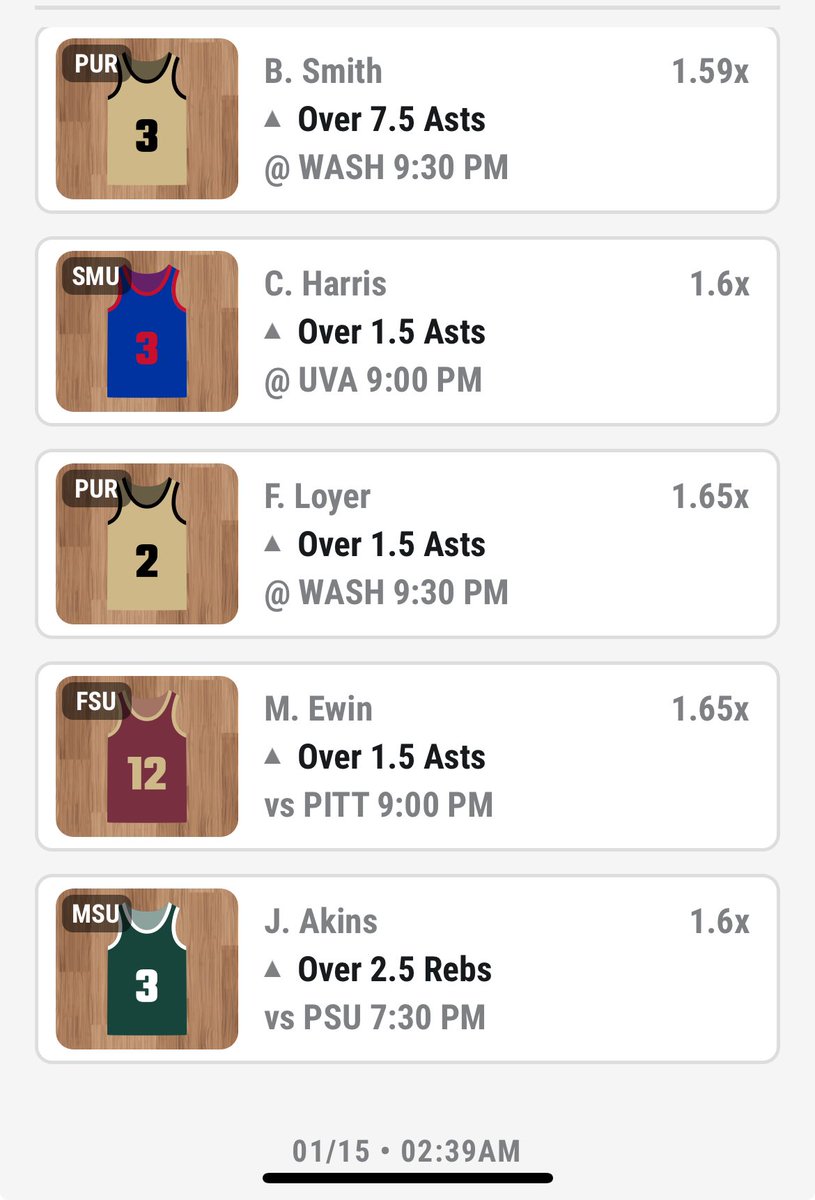 nukemakerdfs's tweet photo. 1/15 CBB FIVE LEG 6x your money LETS GO!! Subscribe with me on https://t.co/Xo09onNI2z for gas like this everyday. @MoneyLineGo @BettinWTB #sportspredictor #SportsGambling https://t.co/ajskyCJF6J