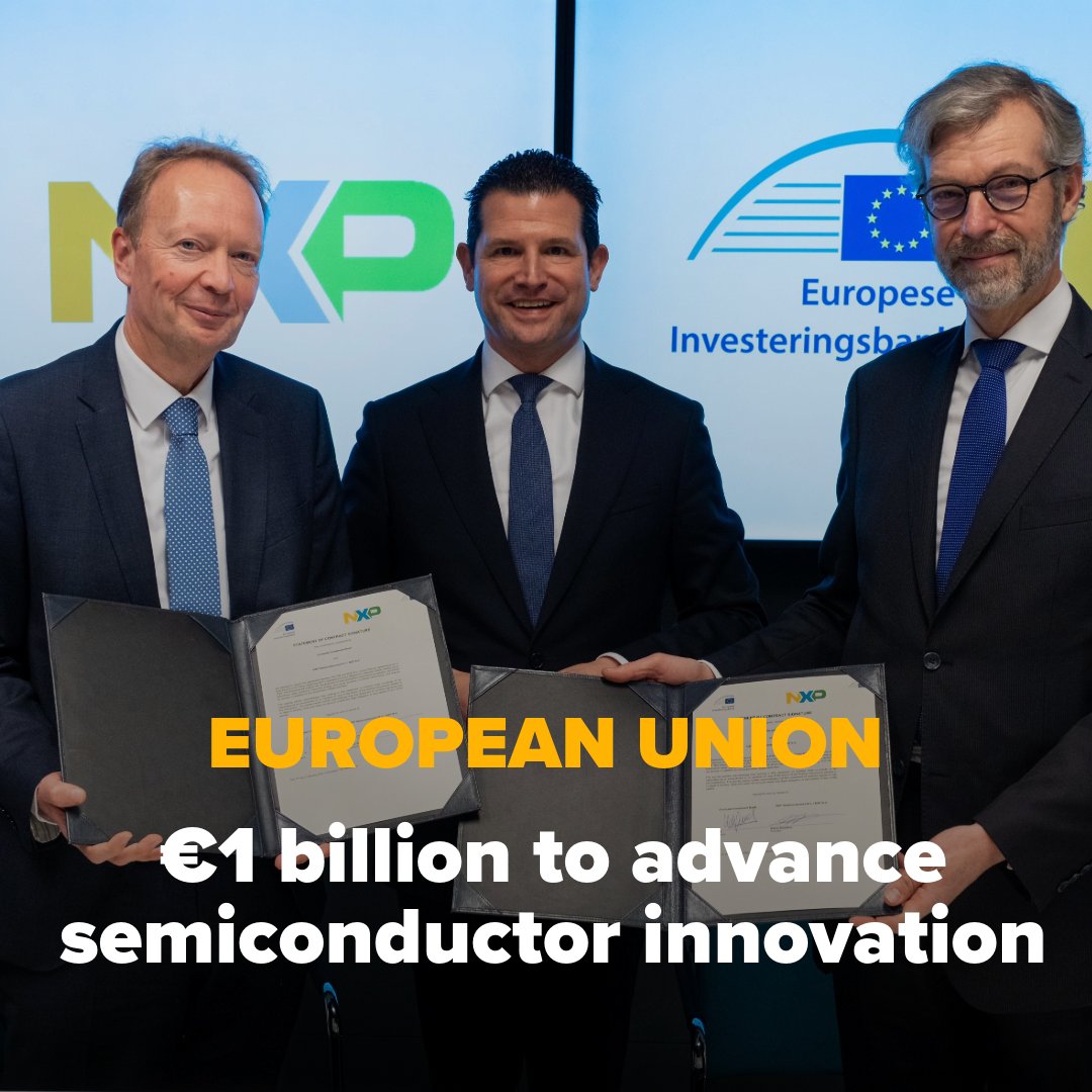 EIB's tweet photo. Supporting critical EU tech is a key priority.

We grant @NXP a €1bn loan to boost semiconductor research, development and innovation in Austria, France, Germany, the Netherlands &amp; Romania across the automotive, industrial &amp; Internet of Things sectors.

👉https://t.co/I8gpAfyBTo https://t.co/TAEAPjK1DW
