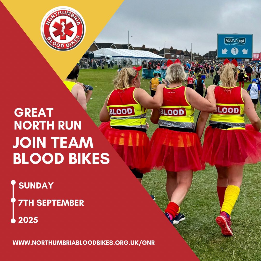 The ballot for this year’s <a href="/Great_Run/">Great Run</a> has closed. If you’ve missed out on entering we have places available for #TeamBloodBikes with a fundraising target of £200.

Take on the challenge and raise vital funds for our charity.

Secure your place today via:
northumbriabloodbikes.org.uk/GNR