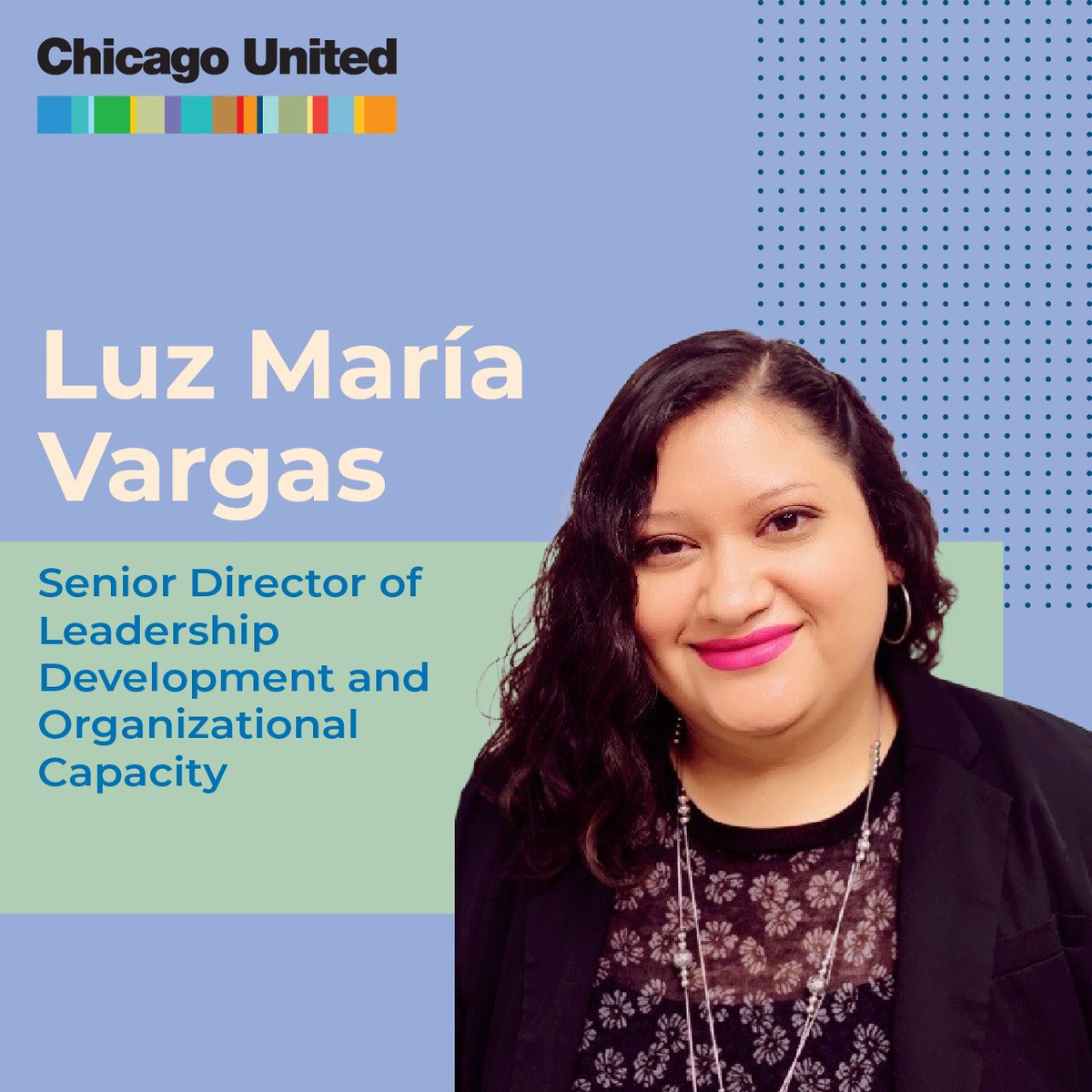 ChgoUnited's tweet photo. Chicago United is pleased to announce the promotions of two team members! Luz Maria Vargas has been promoted to Senior Director of Leadership Development and Organizational Capacity and Robert Henry has been promoted to Senior Director of Business Development and Engagement. https://t.co/xWymid5MIp
