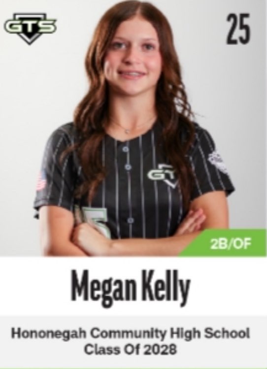 <a href="/Megtwofive/">Megan Kelly</a>  OF/INF - Class of 2028

🥎 .302 BA, .859 OPS, .513 SLG%
🥎 4 doubles, 1 triple, 1 HR
🥎 .960 fielding % 

A young and athletic 2028 player on our 15u Elite team! Megan had an awesome fall and this kid can FLY around the bases!!