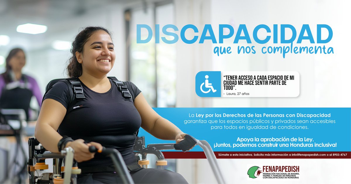 Apoya la Ley por los Derechos de las Personas con #Discapacidad para asegurar que todos los espacios públicos y privados sean accesibles.
📌¡Súmate a la campaña! Más información: ✉info@fenapapedish.com 📞8903-4767. ¡Juntos, podemos construir una Honduras inclusiva!