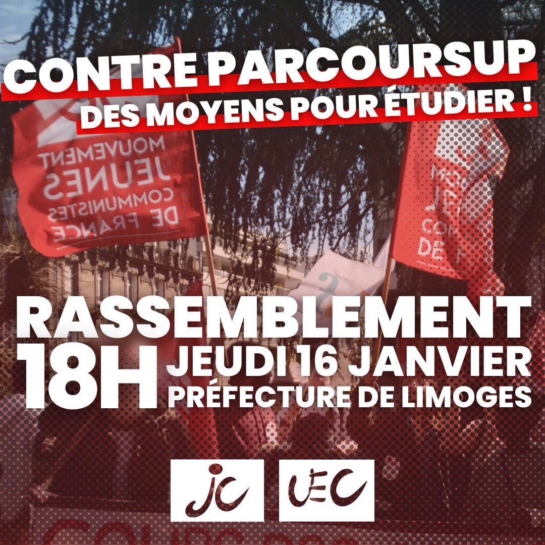MJCF_87's tweet image. 🚩 Mobilisons-nous contre Parcoursup et le tri social opéré par cette plateforme, jeudi 16 janvier à 18h devant la préfecture ✊