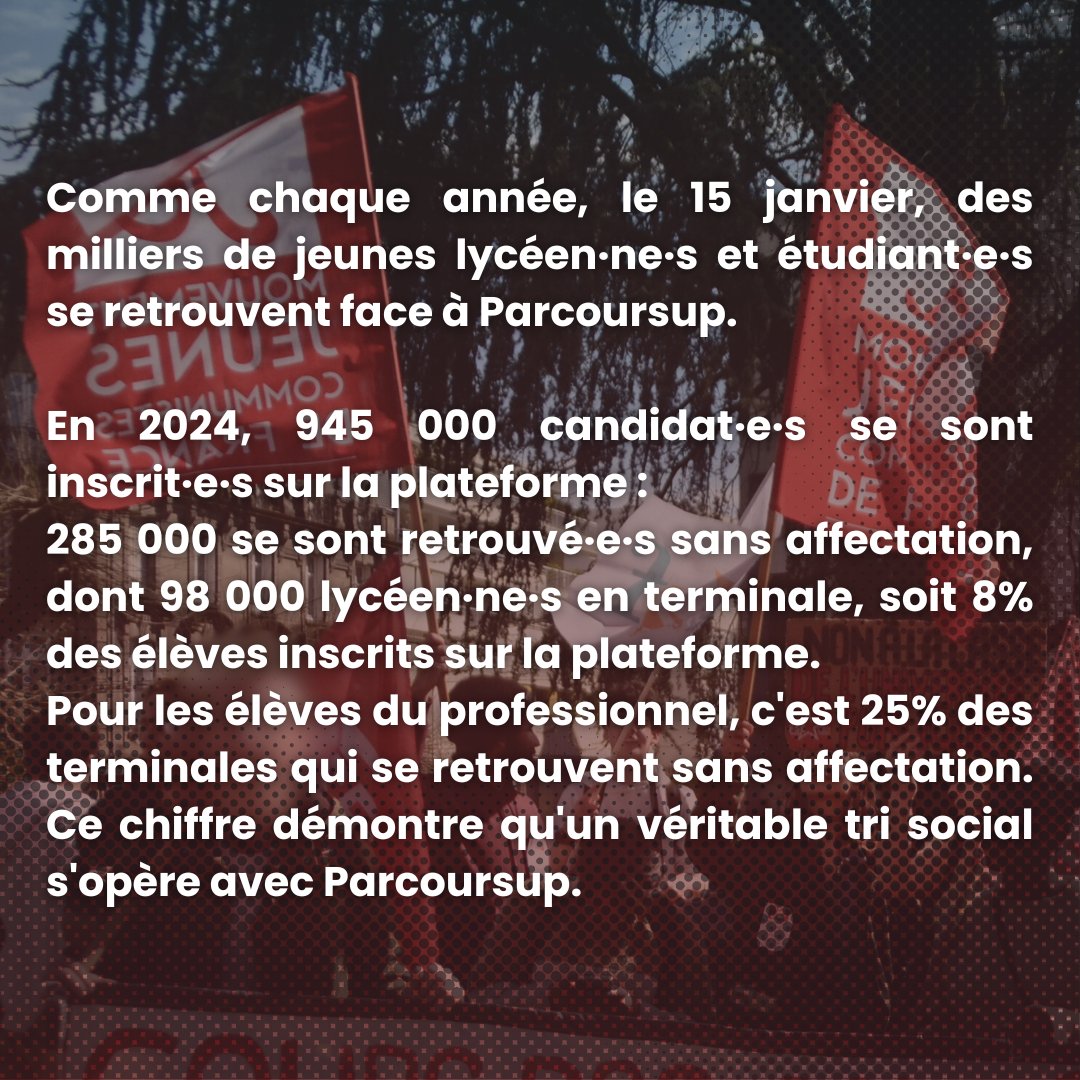 MJCF_87's tweet image. 🚩 Mobilisons-nous contre Parcoursup et le tri social opéré par cette plateforme, jeudi 16 janvier à 18h devant la préfecture ✊