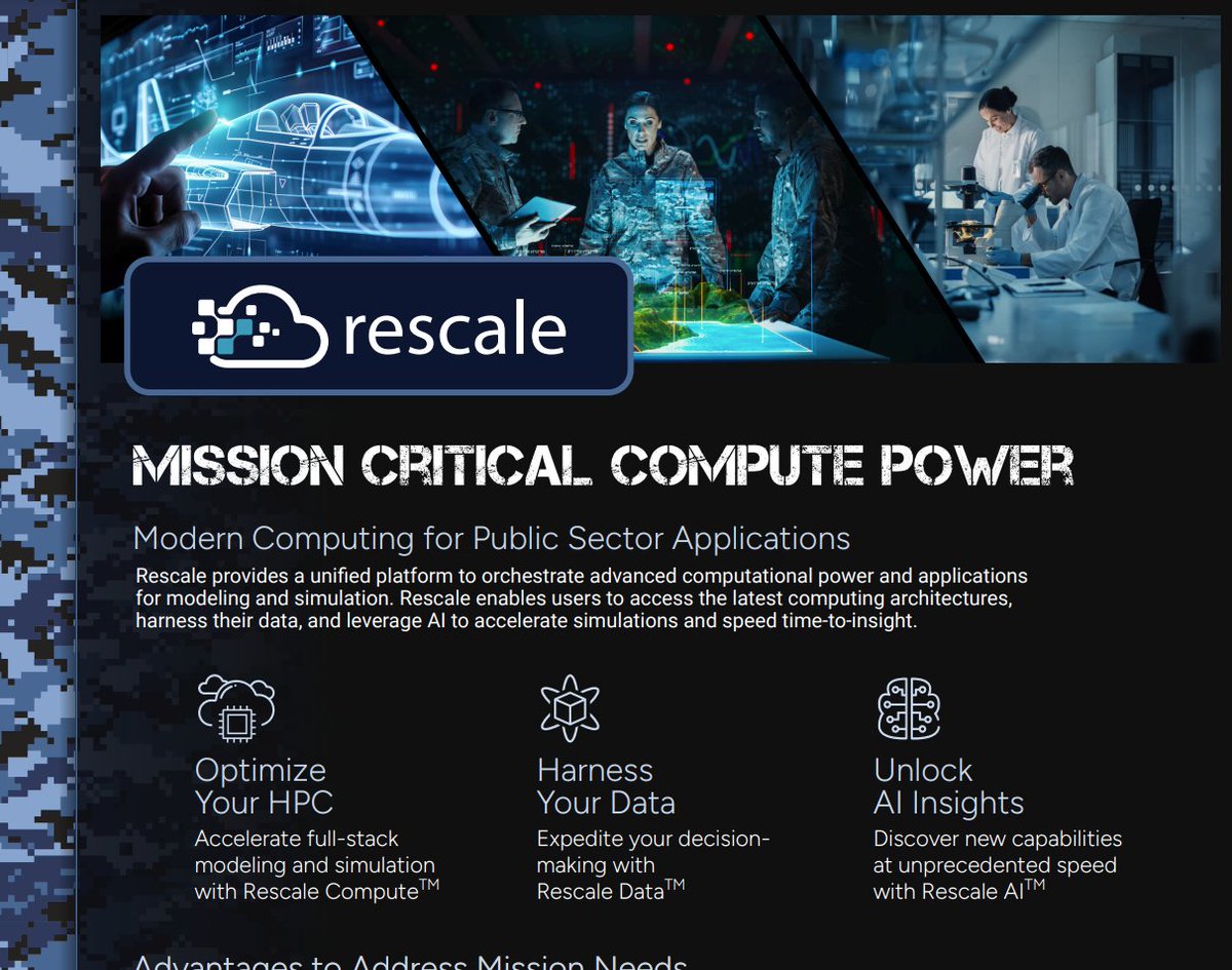 RescaleInc's tweet image. Data Sheet: Modern #Compute Power for the #PublicSector: bit.ly/3NwfXw6

Explore how Rescale delivers rapid results for public sector missions with agility, flexibility, and security.

#GovernmentTech #FedRAMP #AI #HPC