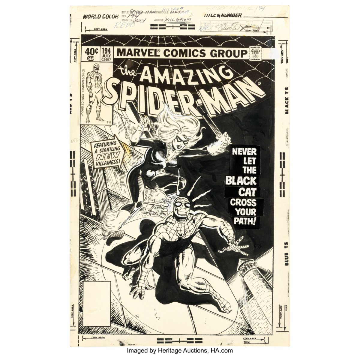 🚨RECORD SALE🚨 The 1/1 cover art for The Amazing Spider-man #194 (first  appearance of Black Cat) just sold @HeritageAuction for $1.02 MILLION. This  is now the highest sale ever for a Spider-Man