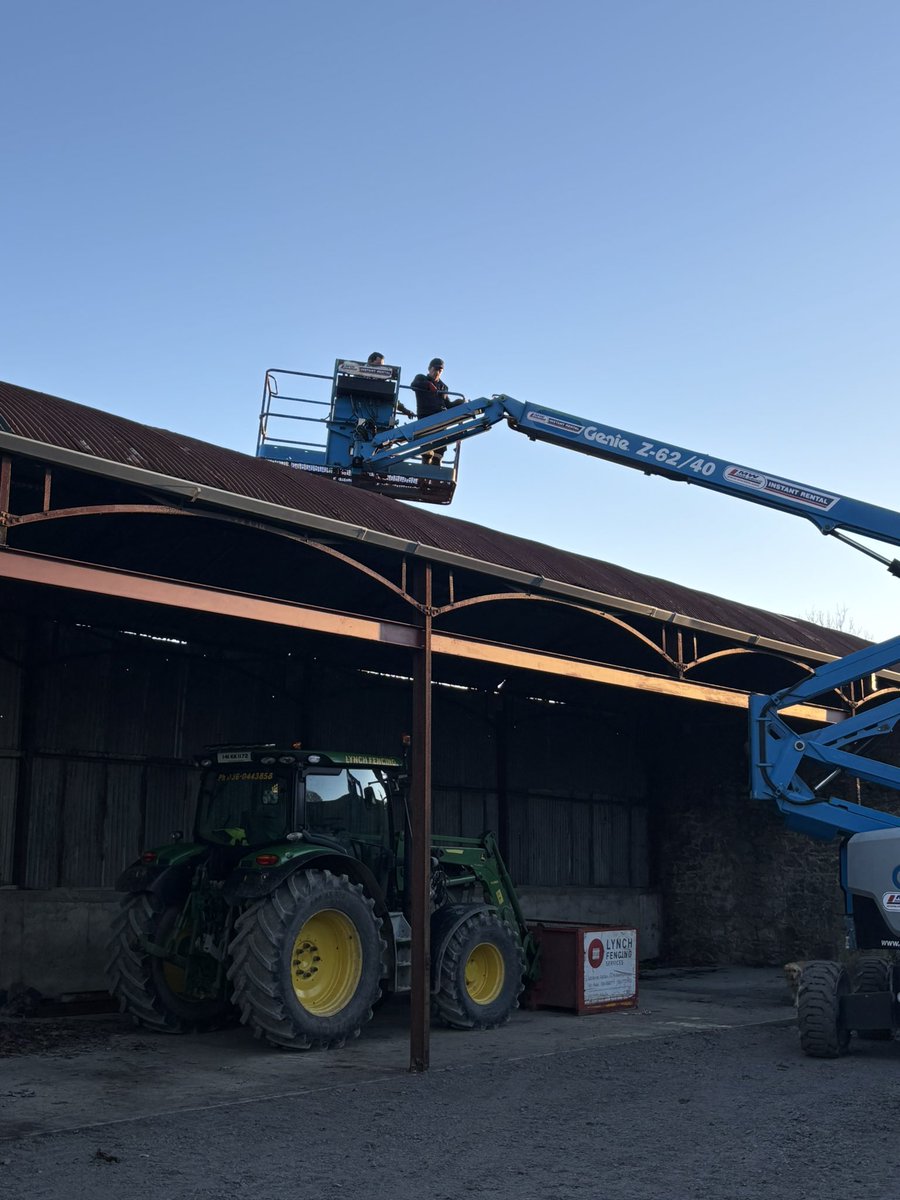 Busy day. Taking down shed pillars,manufacturing and erecting crossbeams to give more access to this old haybarn. Patching a few holes in the roof tomorrow while cherry picker still on site