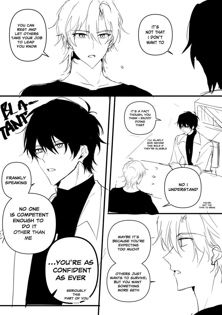 want to highlight how annoyingly blatant seth is to point out a fact, that when it's abt himself who can do stuff more than others it comes out like he's a narcissistic

but he also won't deny his weakness like how he's weaker / can't do complicated technical stuff tho

#efu_oc 