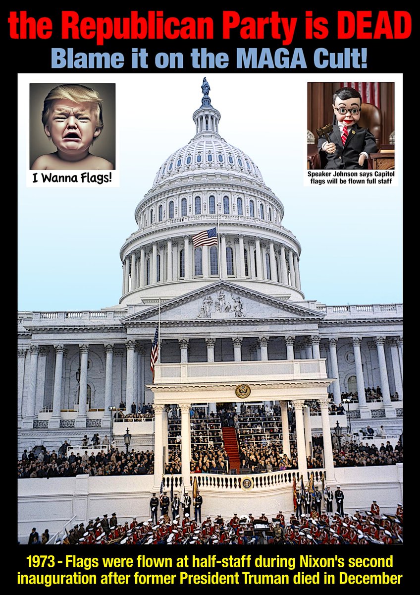 rpriebe's tweet photo. Jan  20, 1973 - flags were flown at half-staff at the inauguration of  Richard Nixon after former President Harry S. Truman died on Dec 26,  1972 [ Library of Congress photo ] https://t.co/v07YuayaVU