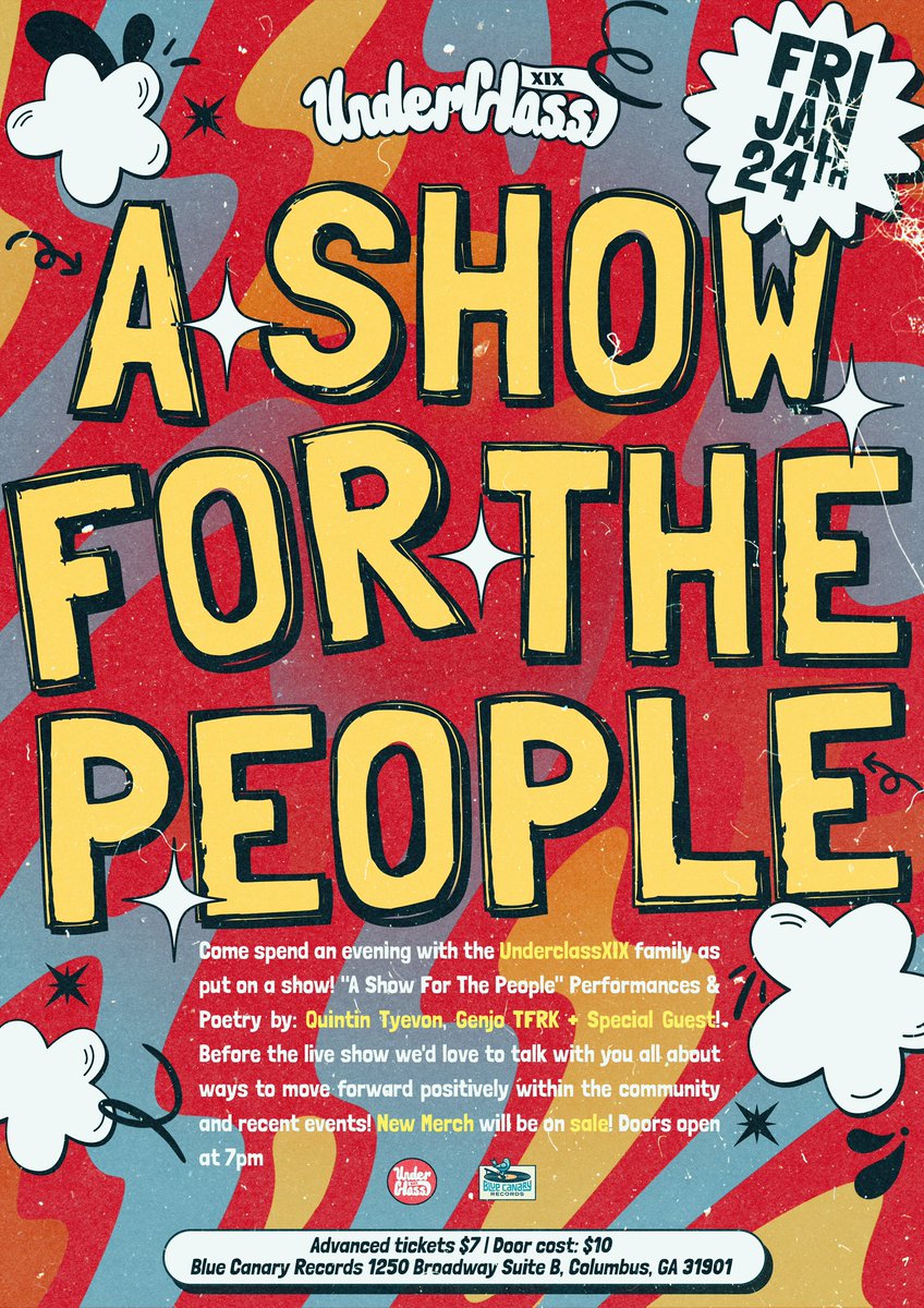 UnderClassXlX's tweet photo. UnderclassXIX presents “A Show for the People” January 24th in Columbus, GA at the Blue Canary Record Shop‼️

DOORS OPEN AT 7PM EST

TICKET LINK: https://t.co/wpXcFByCiD https://t.co/aGymohJEKY