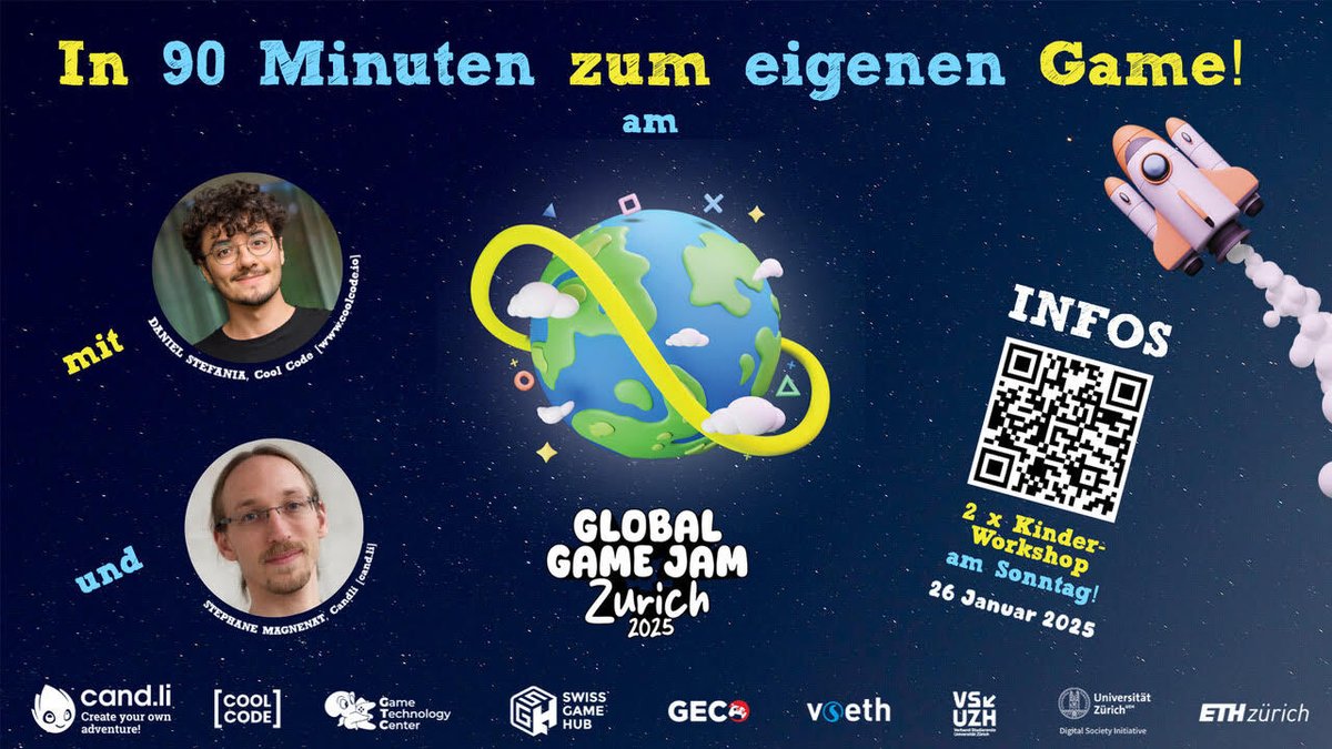 ETH Game Tech Center (@ethgtc) on Twitter photo Lasst uns fantastische Spiele entwickeln! 🎮 ⏯️
In nur 90 Minuten erstellt dein Kind ein eigenes Video-Game mit #Candli (<a href="/EnlightwareCH/">Enlightware | We make @Candli@enlightware.ch</a>)
📆 Sonntag, 26.01.2025
⏱️ 13:30-15:00 oder 15:30-17:00
📍 ETH, Universitätsstrasse 6, 8006 Zürich
Jetzt Platz sichern: lnkd.in/dQVQ6DJX Lasst uns fantastische Spiele entwickeln! 🎮 ⏯️
In nur 90 Minuten erstellt dein Kind ein eigenes Video-Game mit #Candli (<a href="/EnlightwareCH/">Enlightware | We make @Candli@enlightware.ch</a>)
📆 Sonntag, 26.01.2025
⏱️ 13:30-15:00 oder 15:30-17:00
📍 ETH, Universitätsstrasse 6, 8006 Zürich
Jetzt Platz sichern: lnkd.in/dQVQ6DJX