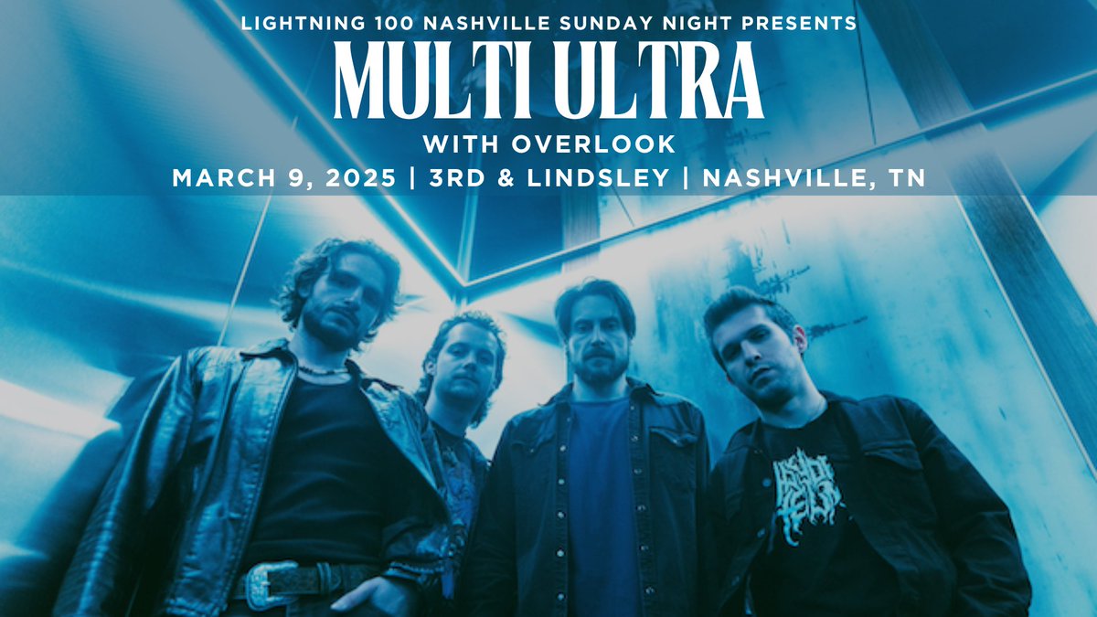 Lightning 100 (@lightning100) on Twitter photo #JustAnnounced #OnSaleNow 📣 Catch former Music City Mayhem Champion <a href="/multiultra_/">Multi Ultra | Rock Band</a>  at <a href="/3rdandLindsley/">3rd and Lindsley</a> this spring with support from Overlook! Grab your tickets at the link below!
Nashville Sunday Night is Powered by <a href="/GetOnVolume/">Volume.com</a>🎟️: ticketweb.com/.../multi-ultr…... #JustAnnounced #OnSaleNow 📣 Catch former Music City Mayhem Champion <a href="/multiultra_/">Multi Ultra | Rock Band</a>  at <a href="/3rdandLindsley/">3rd and Lindsley</a> this spring with support from Overlook! Grab your tickets at the link below!
Nashville Sunday Night is Powered by <a href="/GetOnVolume/">Volume.com</a>🎟️: ticketweb.com/.../multi-ultr…...