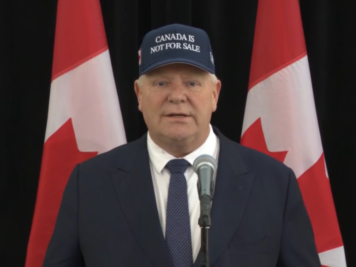 6ixbuzztv's tweet image. #REPORT: Doug Ford wears a “Canada is Not For Sale” hat today.