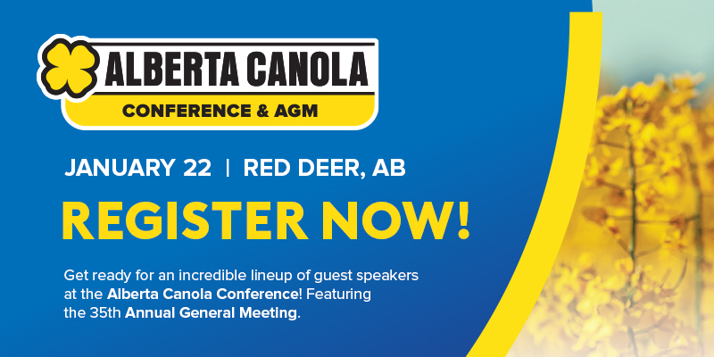 Only one week until the Alberta Canola Conference and AGM! Join us in Red Deer for a day packed with incredible guest speakers and fun networking opportunities - don't miss this event! No charge to attend. 
Register today! loom.ly/kvk8Gb0
#WestCdnAg #reddeer