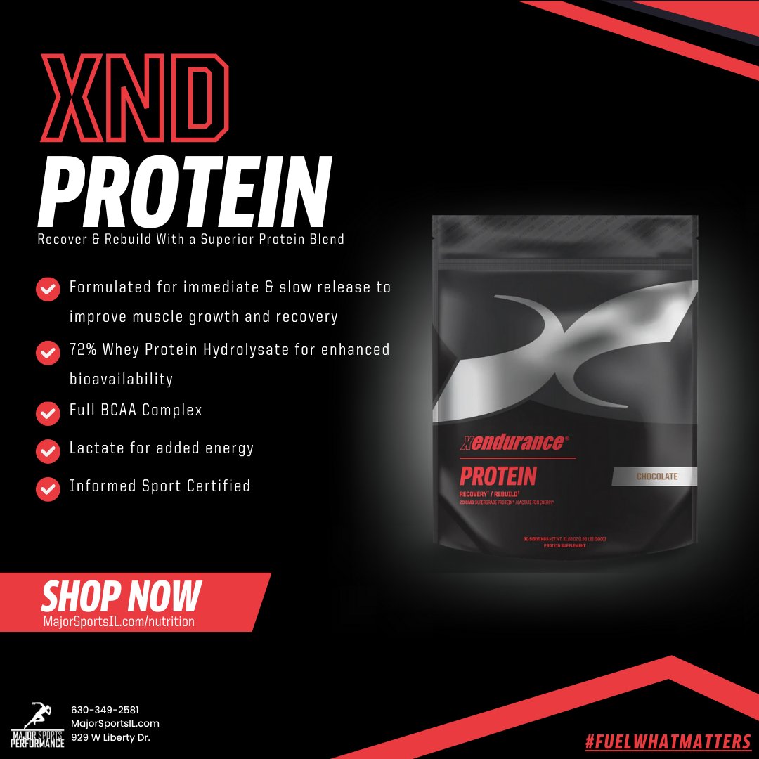 MajorSportsIL's tweet image. Recover &amp;amp; Rebuild with Xendurance Protein!

At Major Sports Performance, this is our go-to protein supplement for all our athletes.

#FuelWhatMatters with XND Protein! 💪

Available at MajorSportsIL.com/nutrition in chocolate or vanilla flavors!

#Protein #Xendurance #Recovery