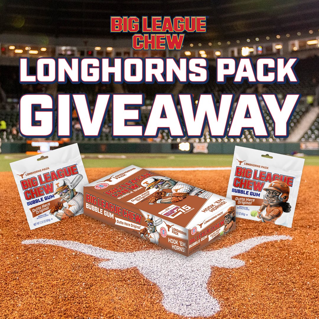 Big League Chew (@bigleaguechew) on Twitter photo 🚨GIVEAWAY TIME🚨 Here's your chance to win the UT Longhorns pack! To enter the giveaway, you must:
1. Follow <a href="/bigleaguechew/">Big League Chew</a>
2. Like this post
3. Tag 3 friends
4. Drop a ⚾️ in the comments!
Winner will be selected 1/20. Play Ball! 🚨GIVEAWAY TIME🚨 Here's your chance to win the UT Longhorns pack! To enter the giveaway, you must:
1. Follow <a href="/bigleaguechew/">Big League Chew</a>
2. Like this post
3. Tag 3 friends
4. Drop a ⚾️ in the comments!
Winner will be selected 1/20. Play Ball!