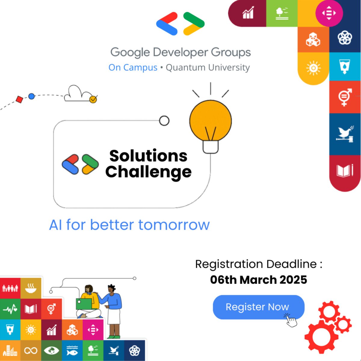 GDG_QuantumUni's tweet photo. 🚀 Join the #SolutionsChallenge 2025!
🔍 Solve real-world problems  
🤝 Connect with student developers  
🎯 Get expert mentorship  
💰 Win from a ₹8,00,000 prize pool!
Register Now:https://t.co/6h4cSOPfWY

#GDGSolutionsChallenge #GDGonCampus #BuildforSocialGood https://t.co/Se0KM8uqKh