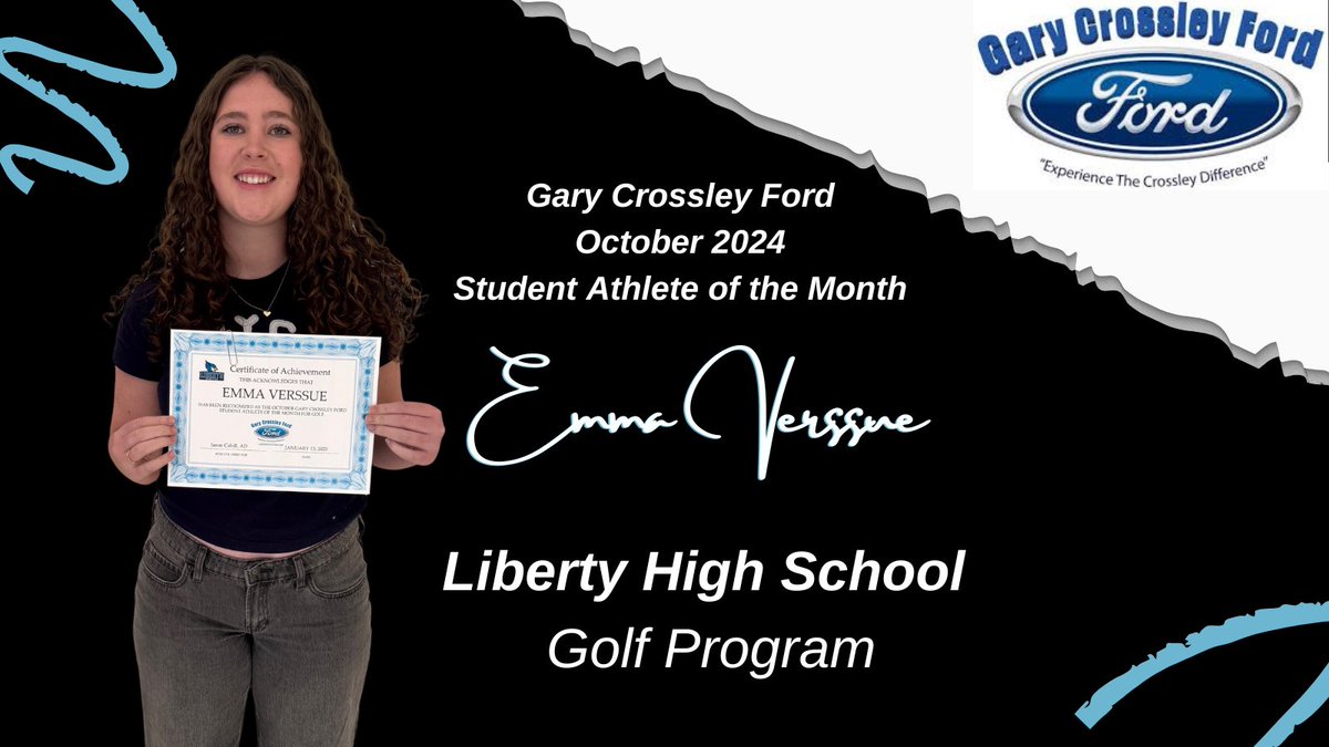 Please help us in celebrating these amazing athletes who were chosen to represent their groups for the Gary Crossley Ford Student Athletes of the Month!!
September- Campbell Grosdidier (XC) &amp; Todd Yeates (XC)
October- Emma Verssue (Golf) &amp; Jack Ramey (Soccer) Congrats Blue Jays!