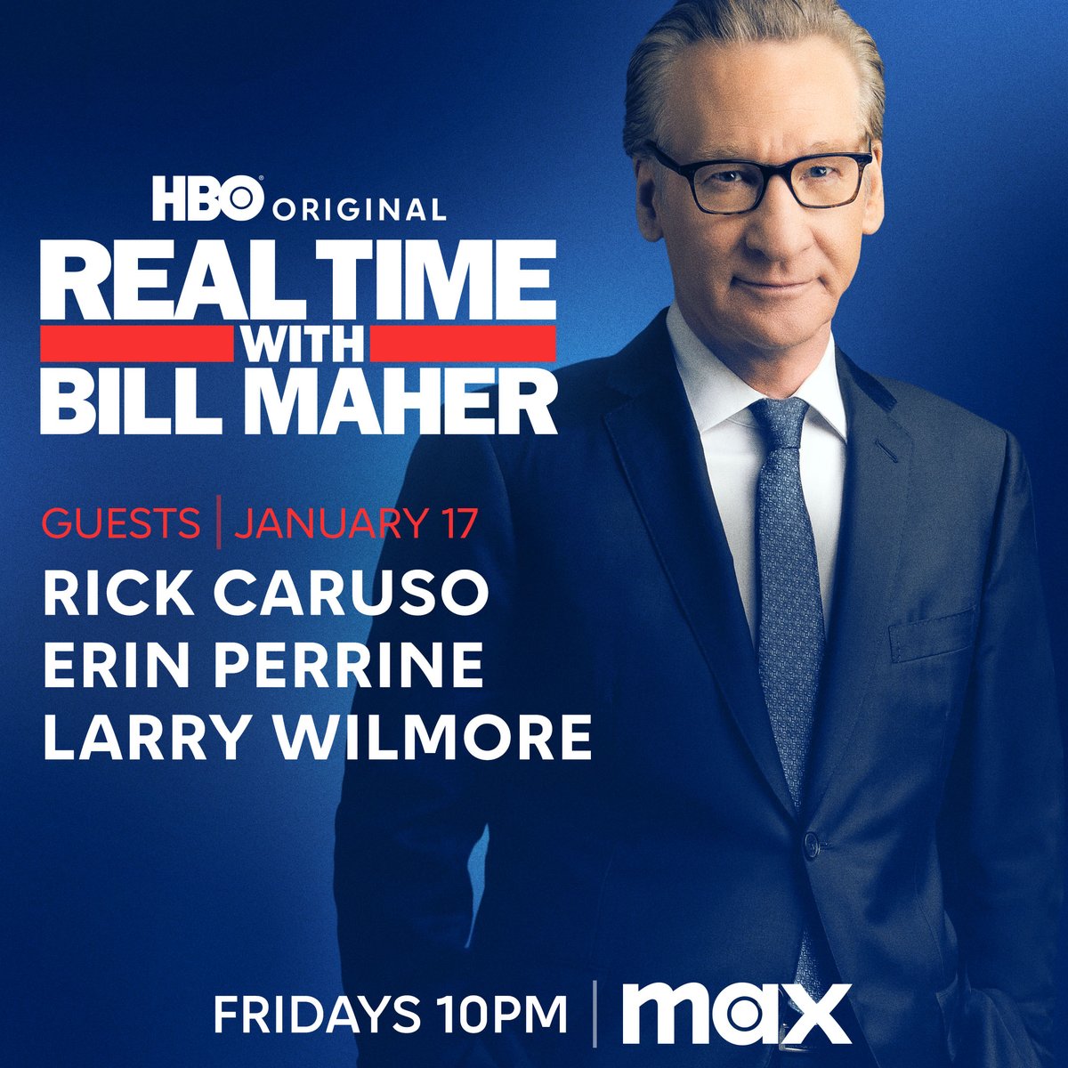 FRIDAY: @BillMaher is back with the season premiere of Real Time <a href="/HBO/">HBO</a> feat. <a href="/RickCarusoLA/">Rick J. Caruso</a>, <a href="/larrywilmore/">Larry Wilmore</a> and @ErinMPerrine! 

Watch the Season 23 trailer: youtu.be/he-r5xrCe0U?si…