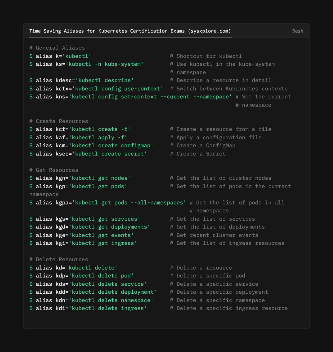 Time saving aliases for Kubernetes certification exams