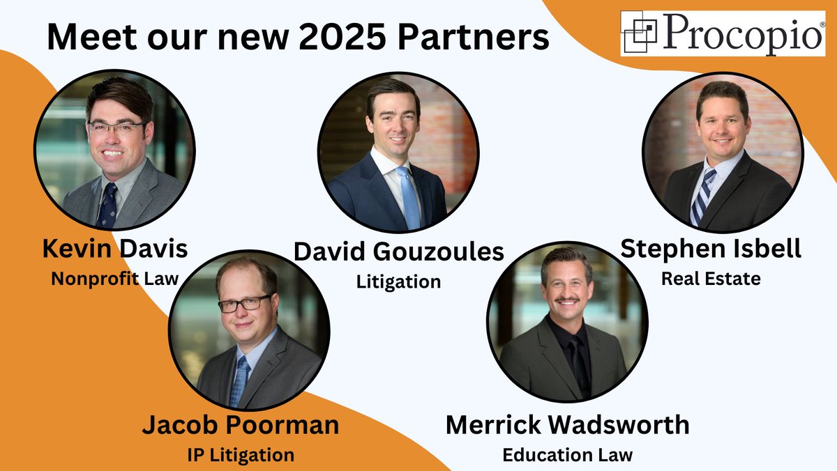 A big congrats to our new 2025 partners, Kevin Davis, David Gouzoules, Stephen Isbell, Jacob Poorman and Merrick Wadsworth! Learn more in our press release. procopio.com/2025-partners/ #lawfirm #legalnews
