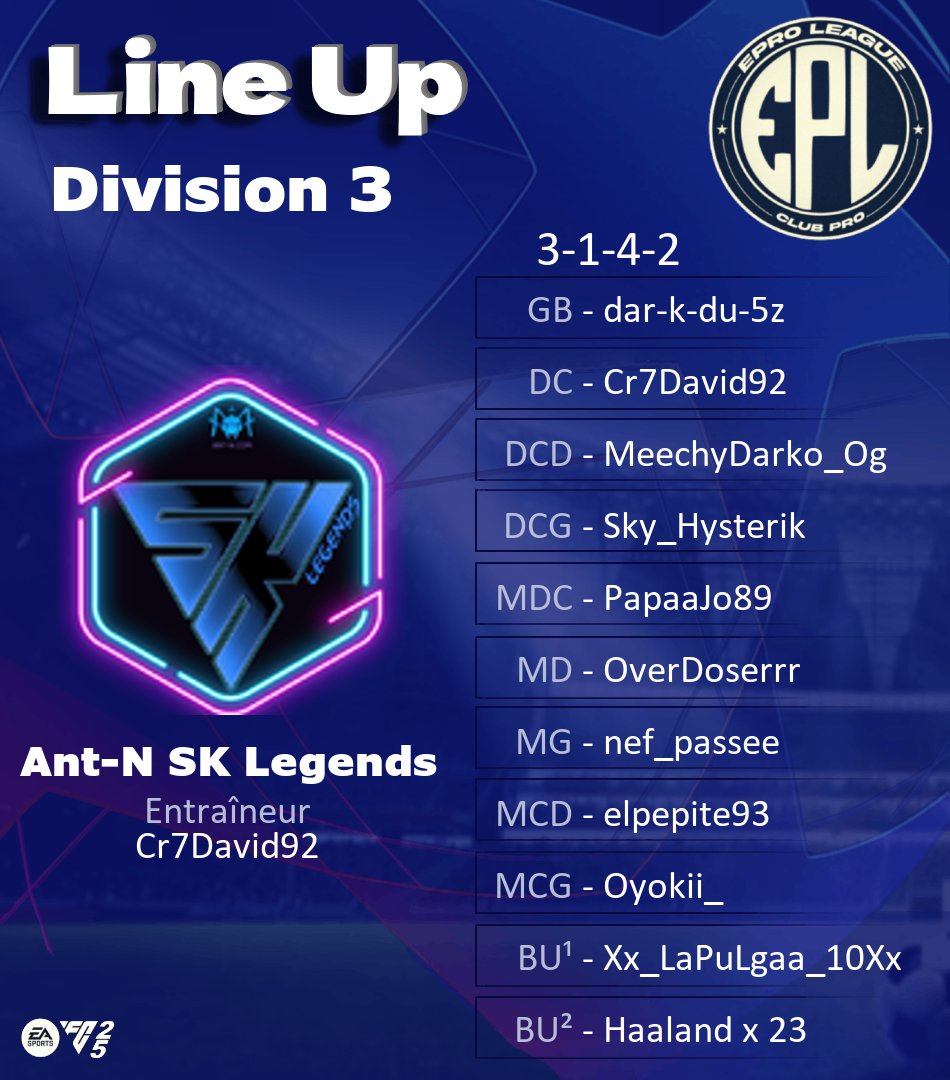 ๐ธโ๐-โ ๐๐ ๐๐ผ๐พ๐ผโ๐ป๐ (@allstarlegends_) on Twitter photo Compo pour ce soir compรฉtition <a href="/EProLeague11v11/">EPro League</a>
Aprรจs un dรฉbut catastrophique en EPL ce soir on va revenir plus fort en espรฉrant faire 9/9 ce soir. <a href="/SKteamANTN/">๐ด๐๐-๐ ๐๐พ ๐๐ธ๐ด๐ ๐๐น๐น๐ผ๐ถ๐ผ๐ธ๐ฟ</a>
<a href="/AntN_RadioWeb3/">Ant-N ๐พ</a>
โฐ๏ธ21h20
๐๏ธ <a href="/IlluminaPiX/">IlluminaPiX</a>
โฐ๏ธ21h45
๐๏ธ #XIJogaMadrid
โฐ๏ธ22h05
๐๏ธ <a href="/xWinForLife/">X Win For Life ๐ดโโ ๏ธ</a> Compo pour ce soir compรฉtition <a href="/EProLeague11v11/">EPro League</a>
Aprรจs un dรฉbut catastrophique en EPL ce soir on va revenir plus fort en espรฉrant faire 9/9 ce soir. <a href="/SKteamANTN/">๐ด๐๐-๐ ๐๐พ ๐๐ธ๐ด๐ ๐๐น๐น๐ผ๐ถ๐ผ๐ธ๐ฟ</a>
<a href="/AntN_RadioWeb3/">Ant-N ๐พ</a>
โฐ๏ธ21h20
๐๏ธ <a href="/IlluminaPiX/">IlluminaPiX</a>
โฐ๏ธ21h45
๐๏ธ #XIJogaMadrid
โฐ๏ธ22h05
๐๏ธ <a href="/xWinForLife/">X Win For Life ๐ดโโ ๏ธ</a>