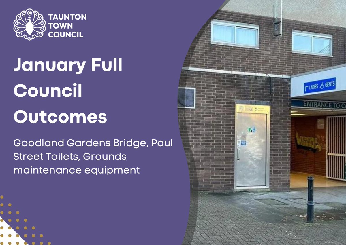 Taunton_TC's tweet image. 🚽🌳🚜 Last night, the council agreed on the 2025/26 budget and made decisions on Goodland Gardens bridge, Paul Street Toilets, and in-house maintenance for parks. ow.ly/LhQA50UH1VL #ThisIsTaunton