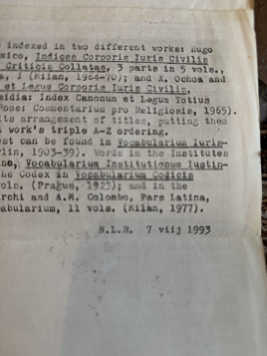 Calling on legal historians to help me identify who is “N.L.R” who provided helpful references for Canon and Civil law research, back in 1993? #canonlaw #legalhistory