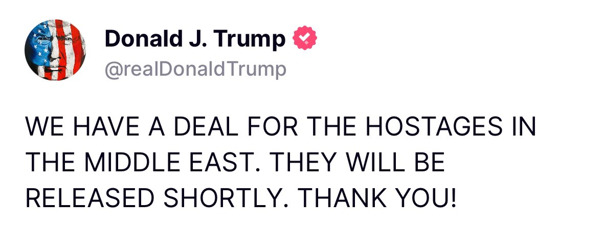 TrumpWarRoom's tweet image. BREAKING: President Trump announces a deal has been made to bring our hostages home 🔥